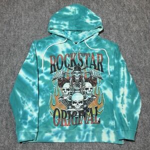 Rockstar Original Hoodie Mens XL Blue Tie Dye Long Sleeve Skull Sweatshirt Hood